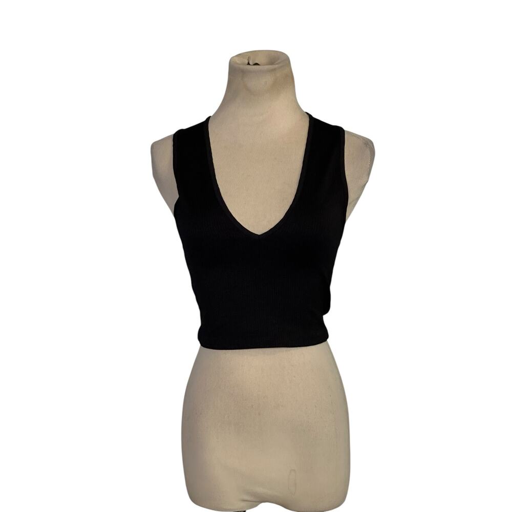 Zara black v neck ribbed crop fitted tank top size Small